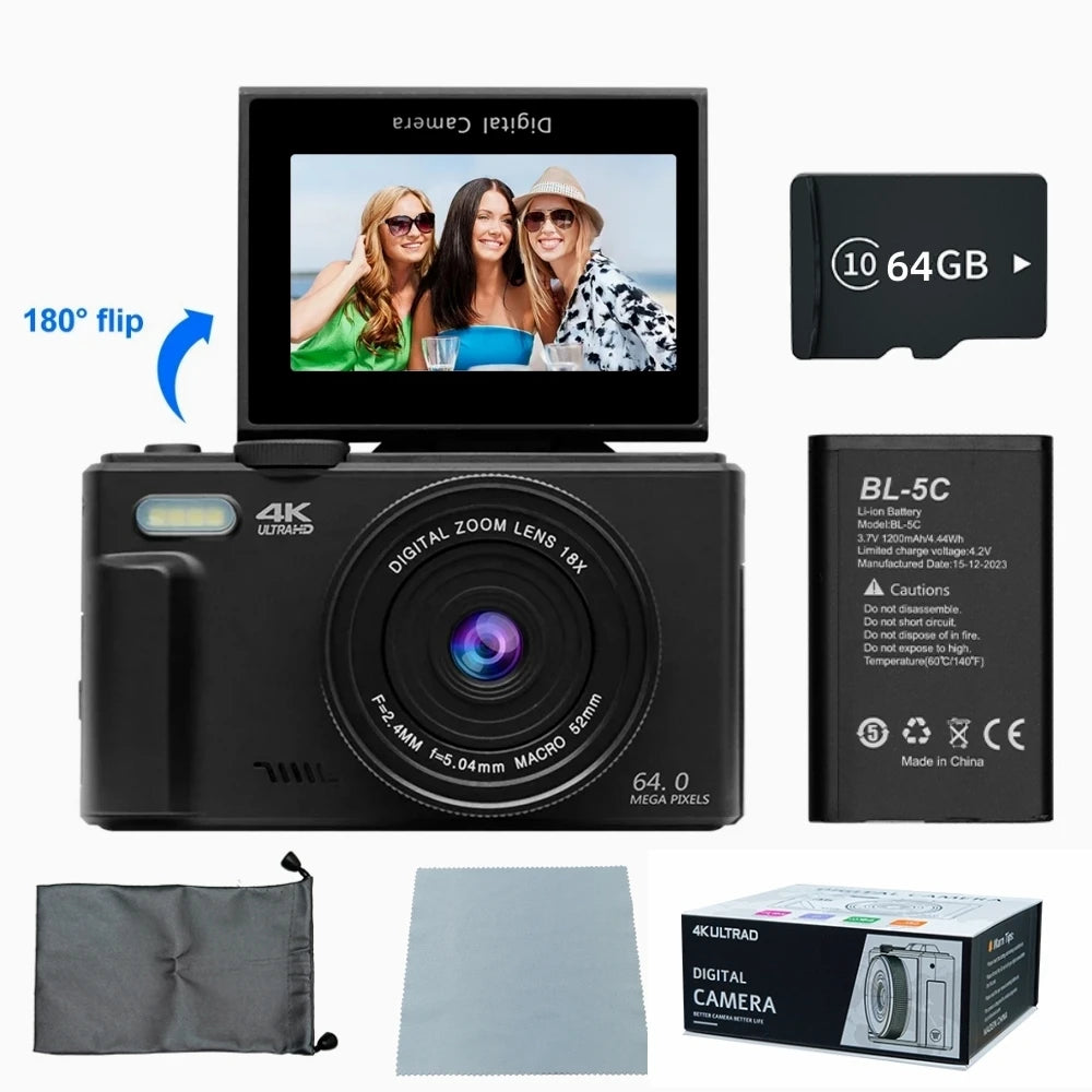 Cámara digital 4K para fotografía con pantalla giratoria