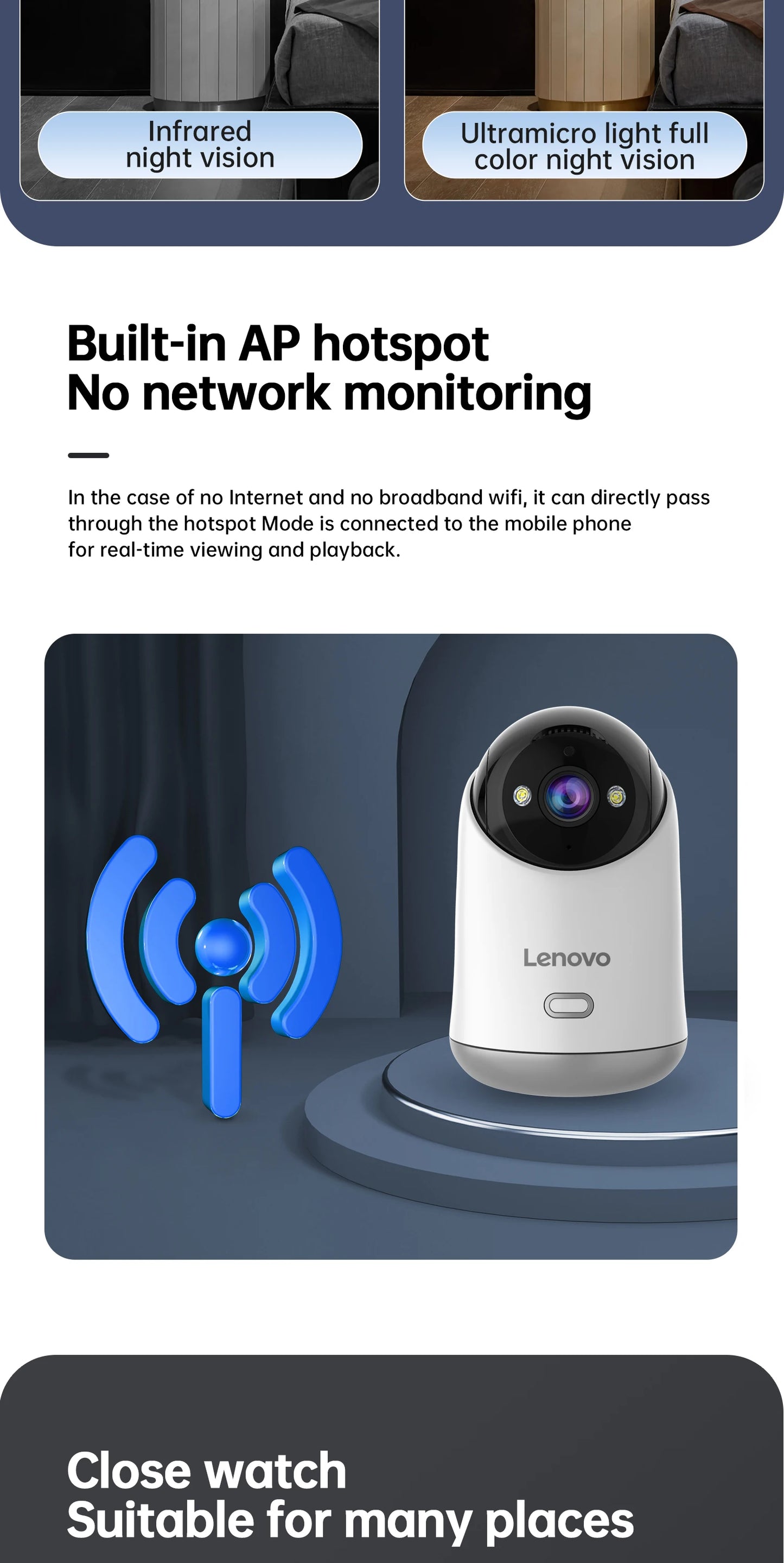 Robot Lenovo 3MP WiFi Camera Smart Home