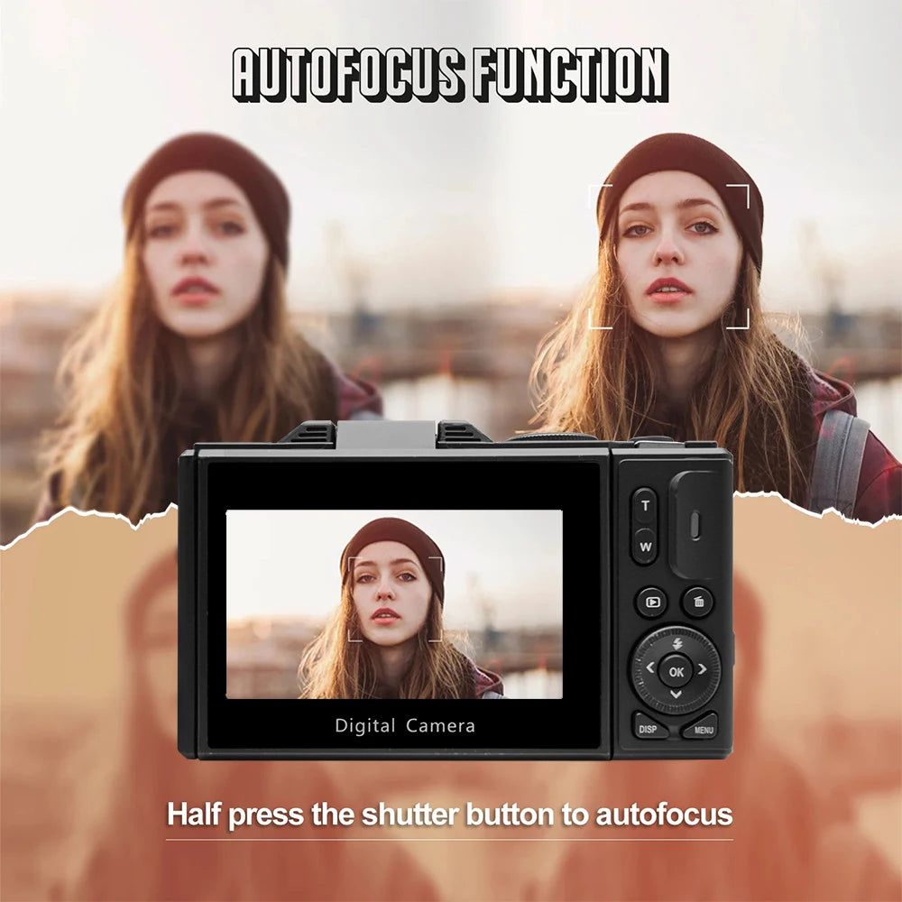 Cámara digital 4K para fotografía con pantalla giratoria
