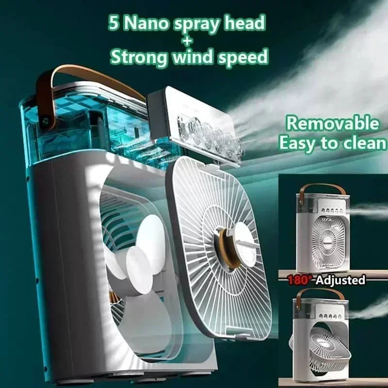 Humidificador Portátil, Ventilador 3 en 1, minienfriador de aire para el hogar, luz LED nocturna,