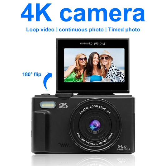 Cámara digital 4K para fotografía con pantalla giratoria