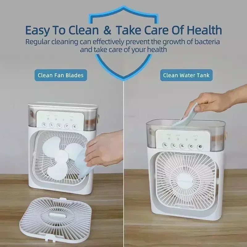 Humidificador Portátil, Ventilador 3 en 1, minienfriador de aire para el hogar, luz LED nocturna,