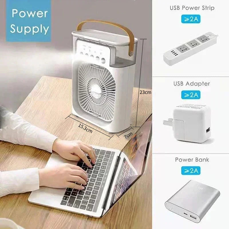 Humidificador Portátil, Ventilador 3 en 1, minienfriador de aire para el hogar, luz LED nocturna,